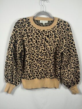 Black & Tan Leopard-Print Crewneck Sweater. Viscose Blend. Soft. Womens Size M